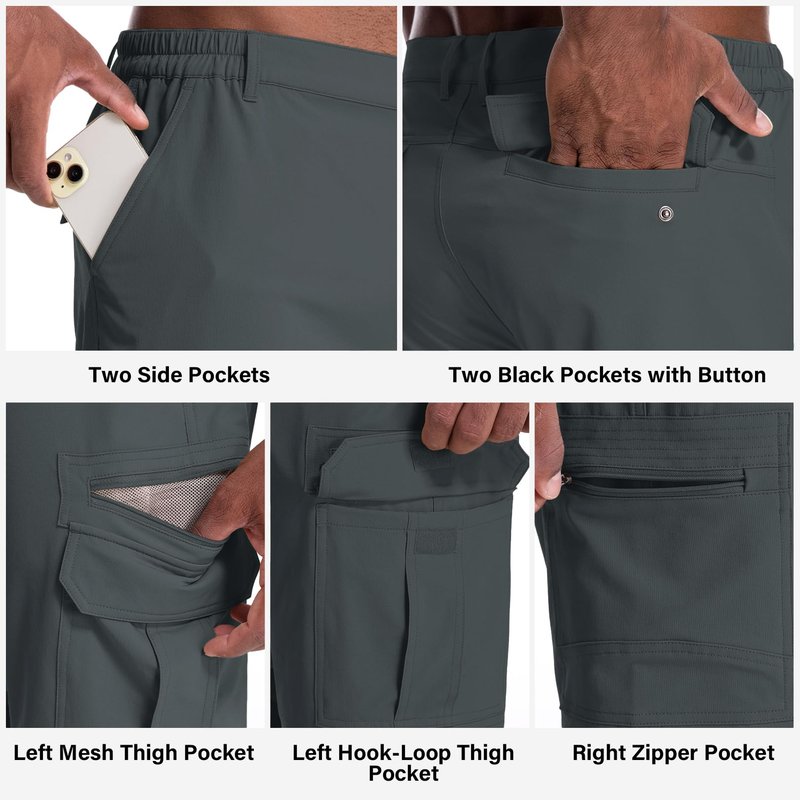 Jessie Kidden Mens Outdoor Casual Expandable Waist Lightweight Water Resistant Quick Dry Fishing Hiking Shorts (6222 Iron Grey 36)