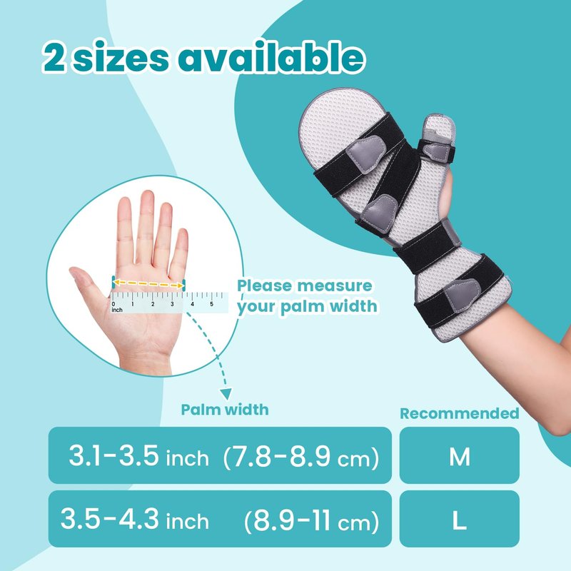 DrFinger Stroke Hand Brace Splint for Straightening Fingers with 5 Fingers Resting Support,Prevent Fingers Curling, Dupuytren's Contractures, Hand Spasms, Fit Right & Left, Men & Women - M