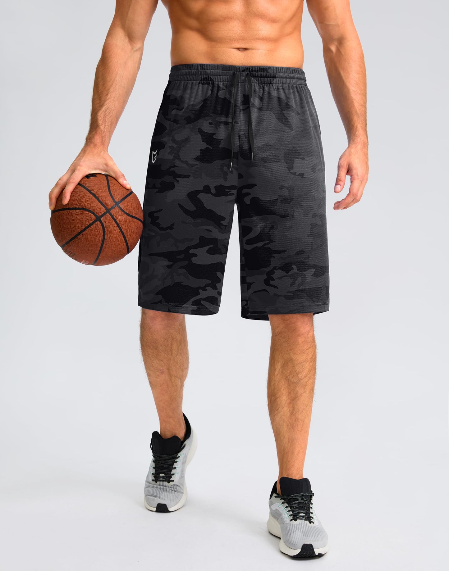 G Gradual Men's Athletic Shorts with Pockets 9" / 11" Long Basketball Shorts Lightweight Quick Dry Gym Workout Shorts for Men(Gray Camo,S)
