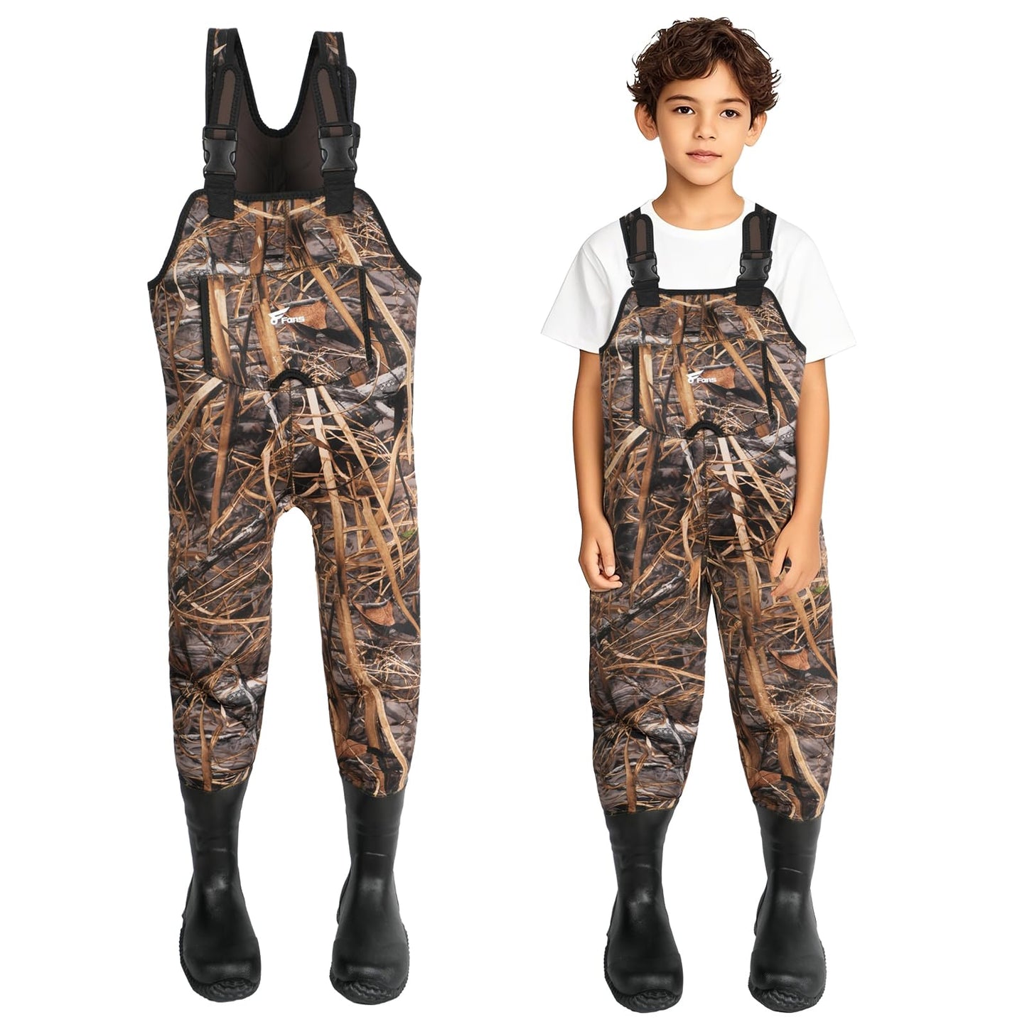 8 Fans Hunting Waders for Kids, Neoprene Youth Fishing Waders with Boot, Lightweight Chest Waders for Toddler Children (Next Camo Evo(s), 12/13#)