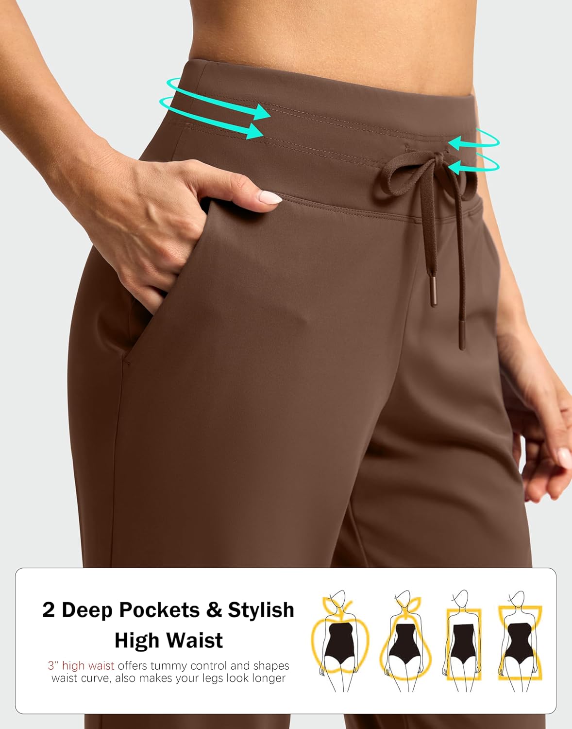 High Waisted Ankle Pants for Women - 7/8 Athletic Style with 2 Pockets & Drawstring | Ideal for Golf & Casual Wear