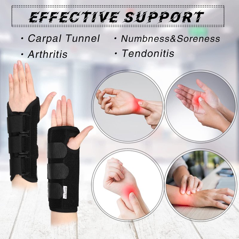 Konohan 2 Pcs Wrist Brace for Kids Youth Carpal Splints Wrist Brace Sports Night Support with Adjustable Compression Straps for Children Sleep(Black,Age 8-12)