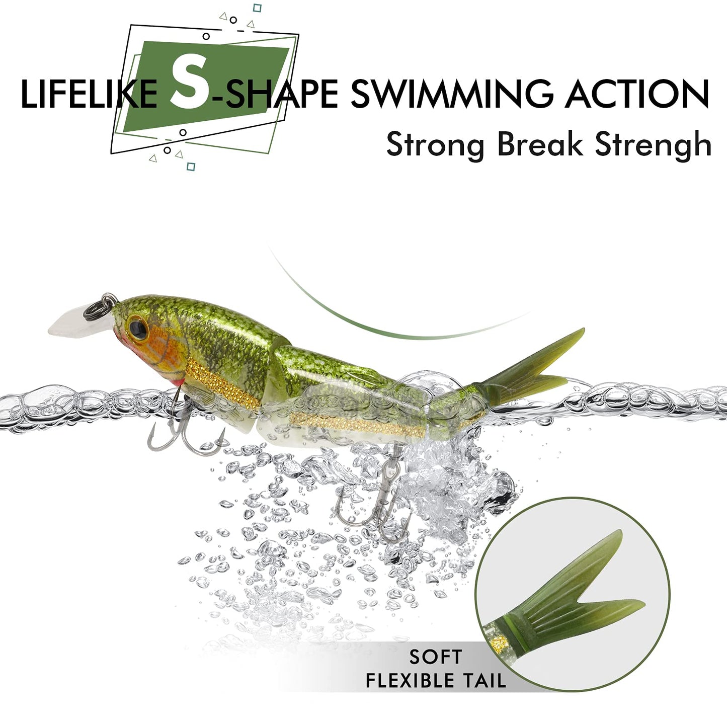 TRUSCEND Easy Catch Swimmax with BKK Hooks, Magic Noisy Wiggling and Vibrating Actions for More Bites, Lifelike Fishing Lures for Bass Trout Walleye Crappie, Strongest Dyneema Fiber Jointed Swimbaits