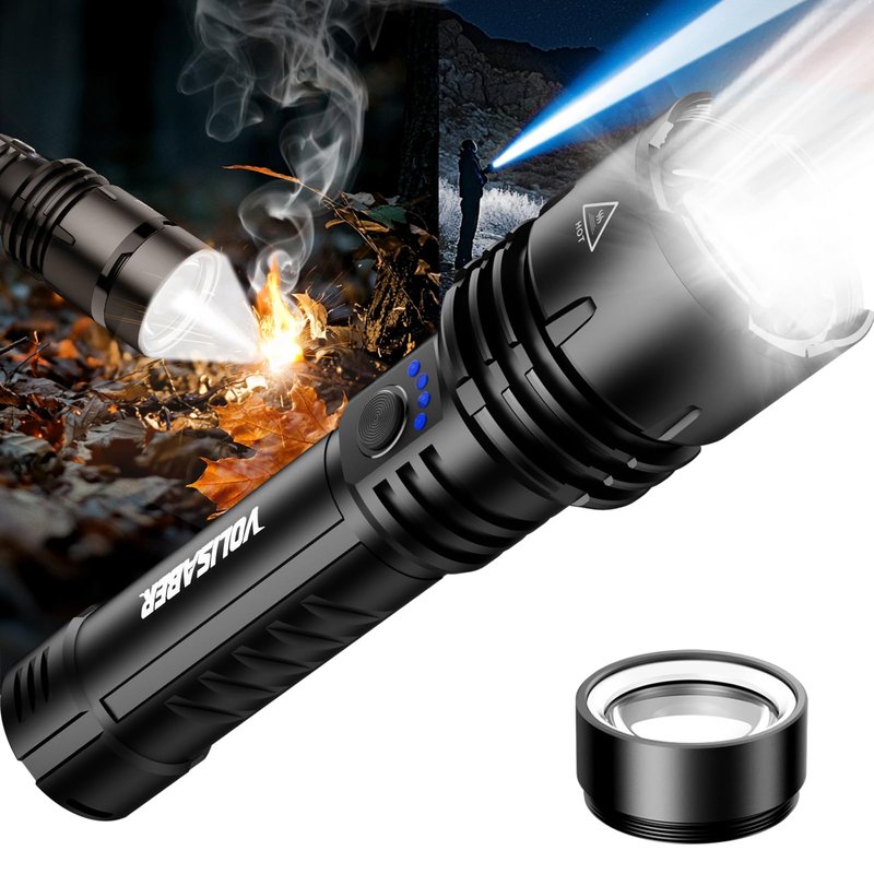 VOLISABER Flashlight 2000 High Lumens, Rechargeable Zoomable LED Tactical Flashlight with Ignition Lens, Emergency Flashlight for Camping Home Security, 5 Modes Waterproof Handheld Flashlights