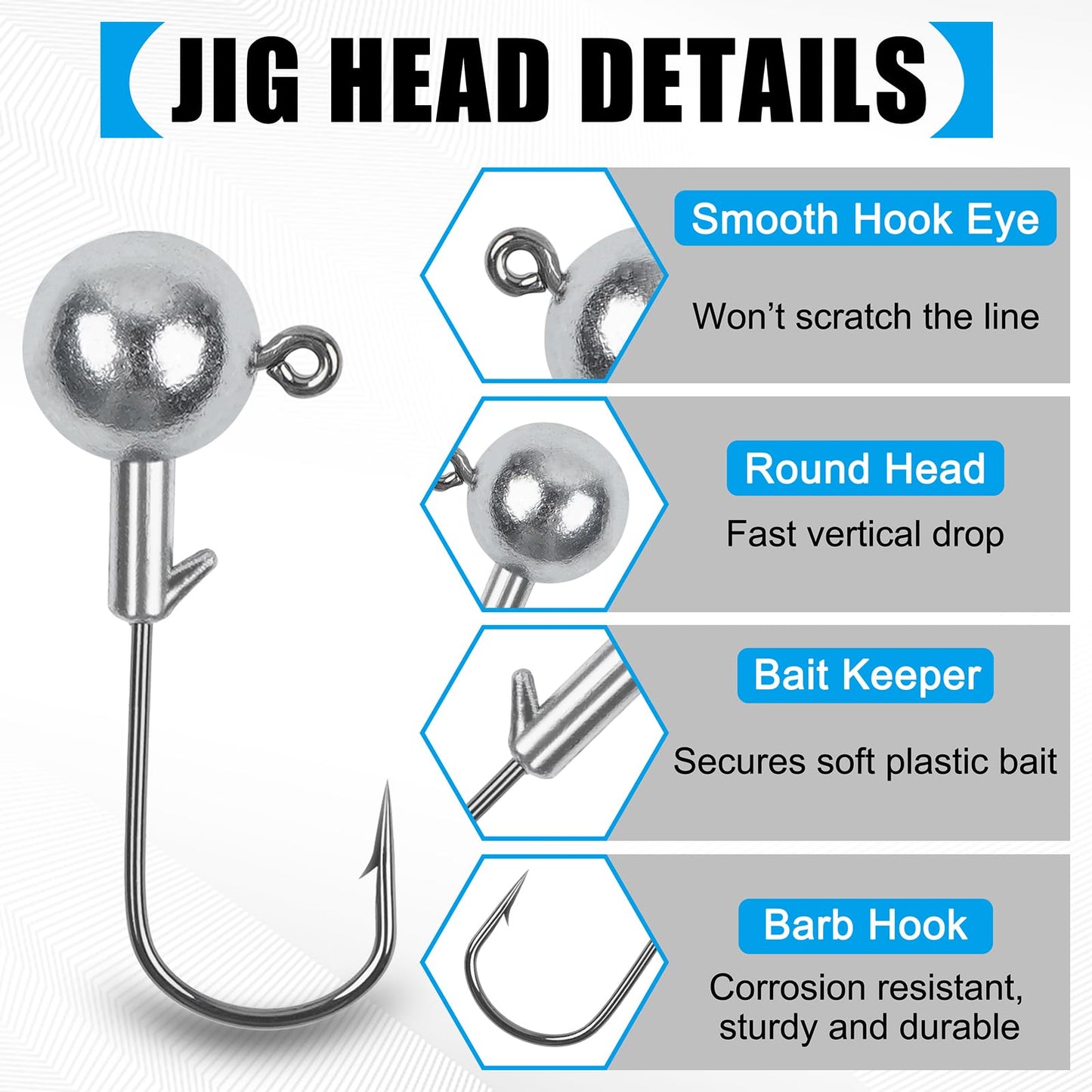 Jig Heads Unpainted Crappie Jig Heads Round Ball Heads Jig Hooks Fishing Jig Heads Saltwater Freshwater Fishing Bass Trout Walleye