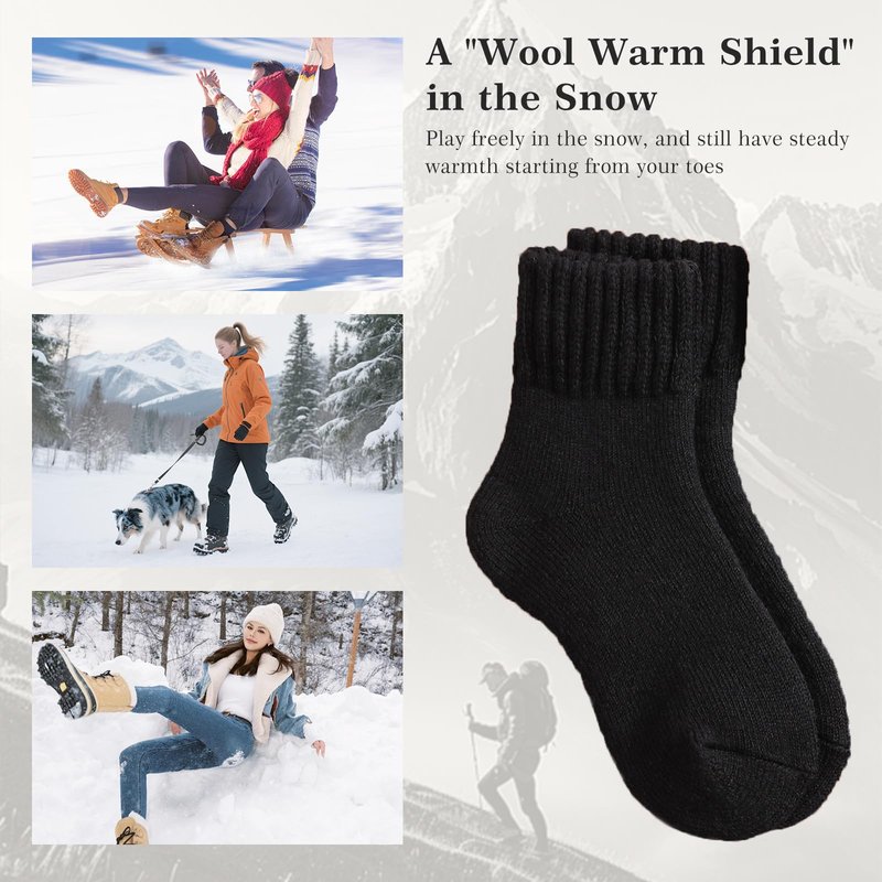 Tough Land Merino Wool Socks for Women 3 Pairs - Thick Cozy Crew Thermal Boot Socks for Hiking,Cabin Work,Gift,Winter