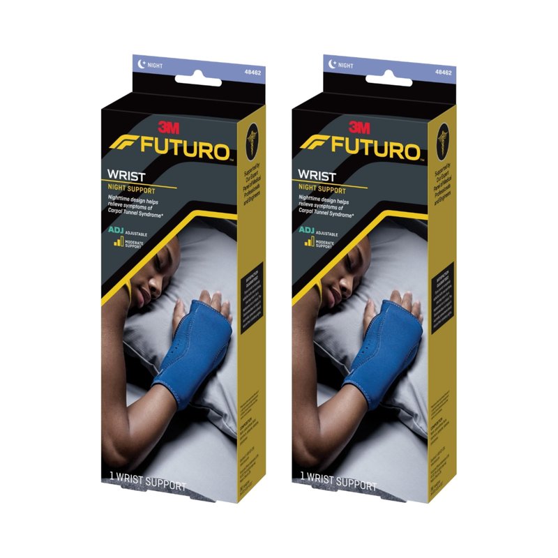 Futuro Night Wrist Sleep Support Brace, Adjustable Nighttime Splint for Carpal Tunnel Relief, Cushioned Beads and Removable Stabilizer, Fits Left or Right Hand (2-Pack)