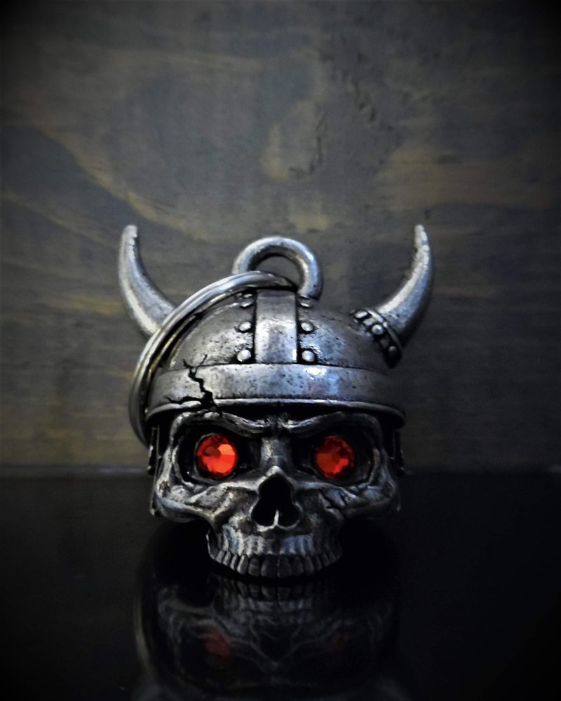 Bravo Bells Viking Helmet Skull Diamond Bell – Pewter Motorcycle Bell with Split Ring, Gift Pouch & Legend Card – Ride Protection Token