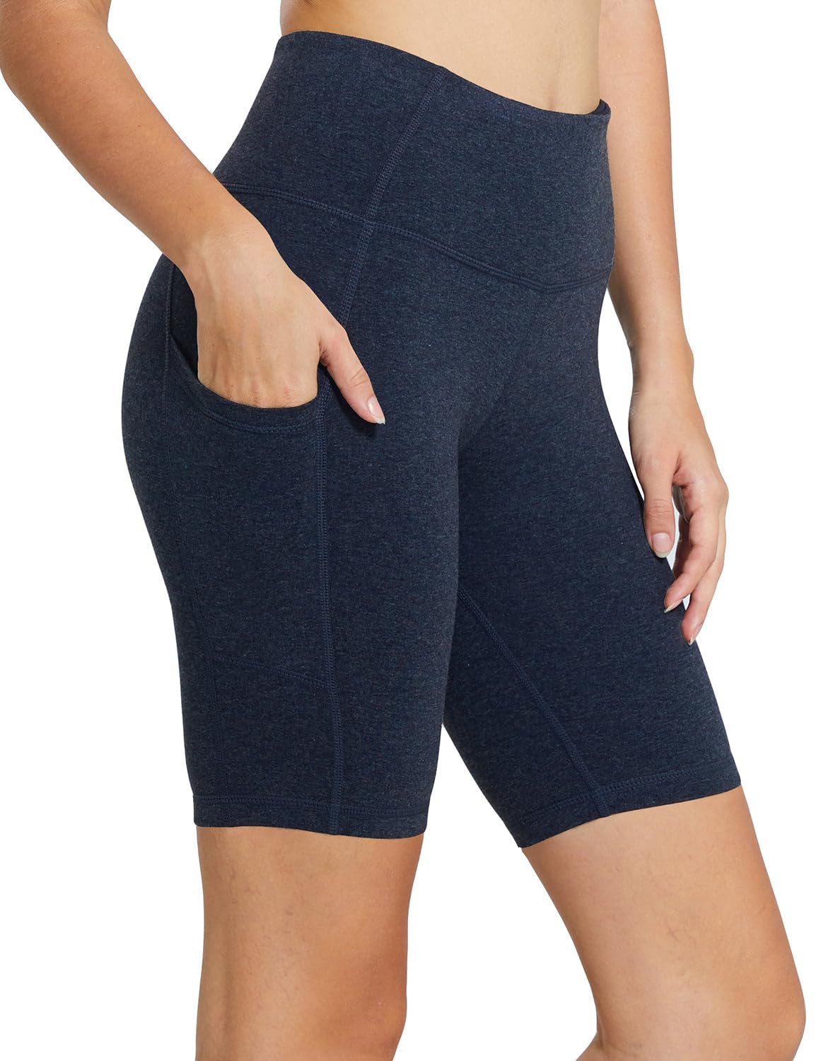 baleaf Biker Shorts Women Yoga Gym Workout Spandex Running Volleyball Tummy Control Compression with Pockets 8" Heather Blue XS