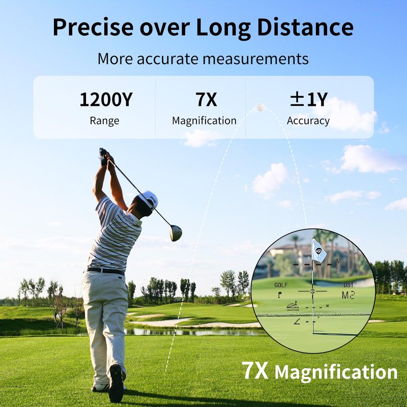 Slope Golf Rangefinder 1200 Yards Laser Range Finder for Golf & Hunting 7X Magnification Flag Pole Locking Vibration Integrated Magnet IPX44Waterproof Rechargeable Golf Accessories for Men(Green)