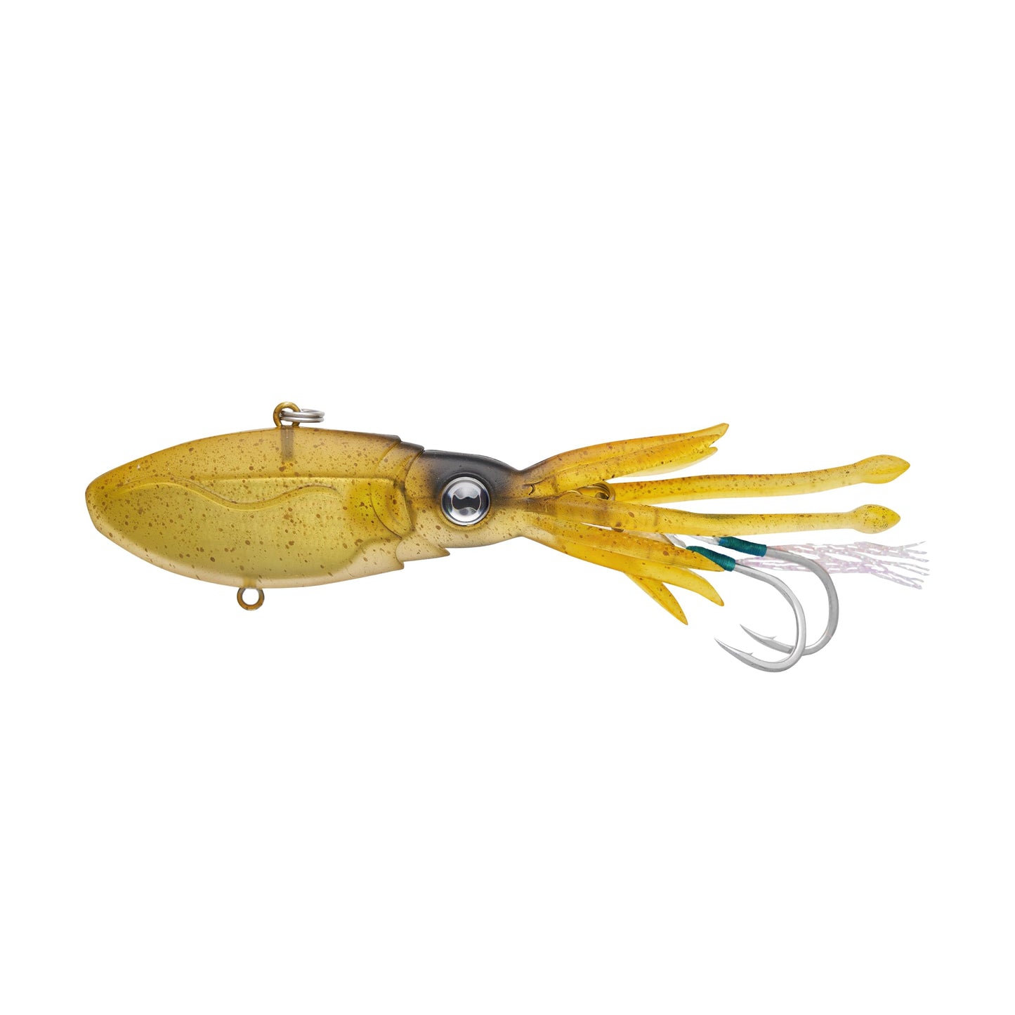 Nomad Design Squidtrex Patented Vibrating Fishing Lure- Scent Added TPE Soft Plastic Lure for Saltwater w/Strong BKK Assist Hooks, Fishing Bait that catches many species,110mm,1 3/4oz Green Gold Gizzy