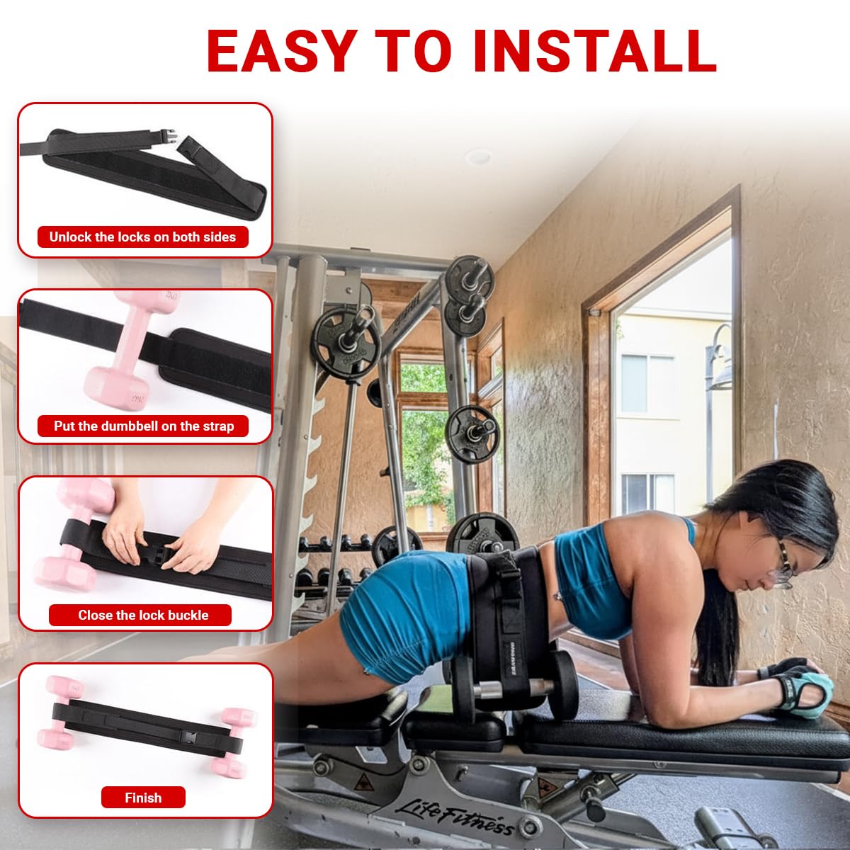 Hip Thrust Belt for Glutes – Adjustable Weightlifting Belt with Padded Support – Portable Booty Builder for Dumbbells, Kettlebells, and Plates – Home Gym Workout Gear for Men & Women