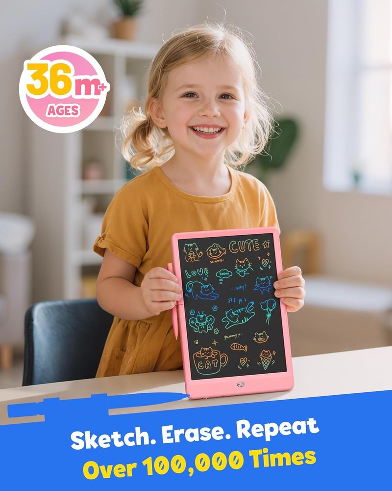 LCD Writing Tablet for Kids - 10-Inch Mess-Free Doodle Board | Travel Toy for Boys & Girls (Pink)