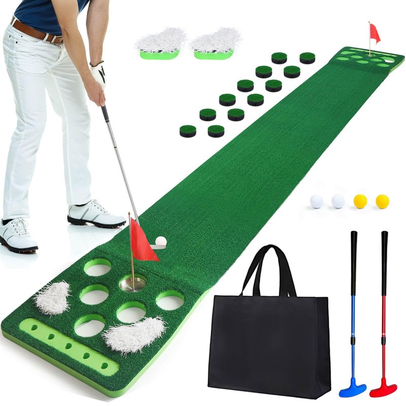 Luricaa Golf Putting Game Set, Golf Putting Green Mat with 4 Balls, 2 Cups & Flags, 1 Portable Bag for Outdoor & Indoor Party Game