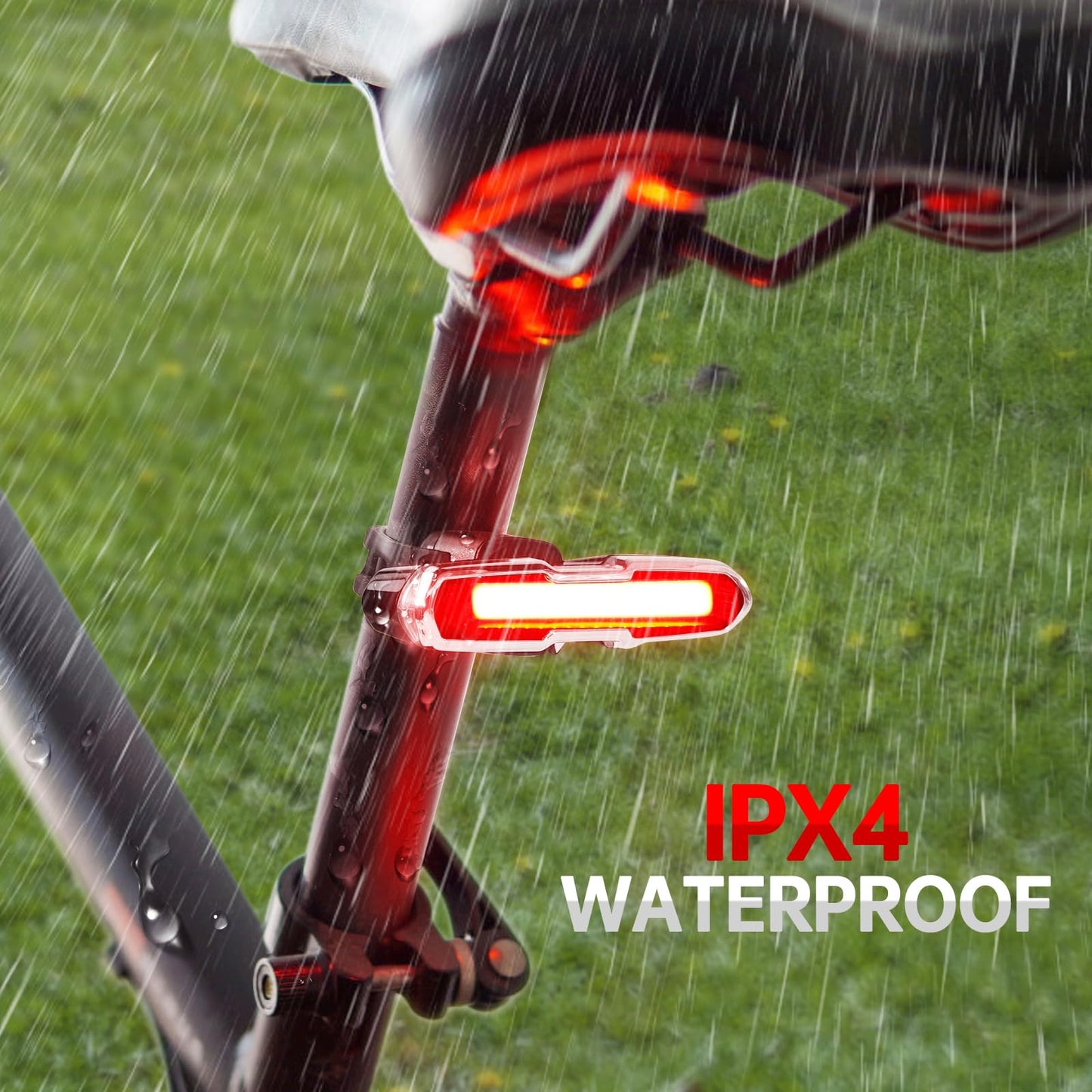 Bike Tail Light Powerful 110 Lumens - Rear Bike Light 5 Modes Red/Blue, Waterproof IP64, Rechargeable USB-C, Quick Release Brackets for Saddle & Seatpost, DON PEREGRINO B2 Bicycle Lights