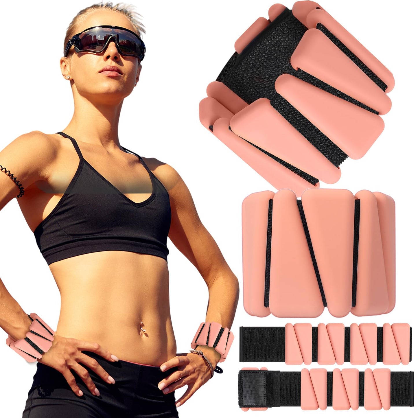 Vinsot Pilates 2Lbs Each(Set of 4) Wrist Ankle Weights for Women, Wearable Arm Leg, Adjustable Weighted Wristbands Arm Leg Weights Suitable for Walking Swimming Running Yoga Gym(Flesh Color)