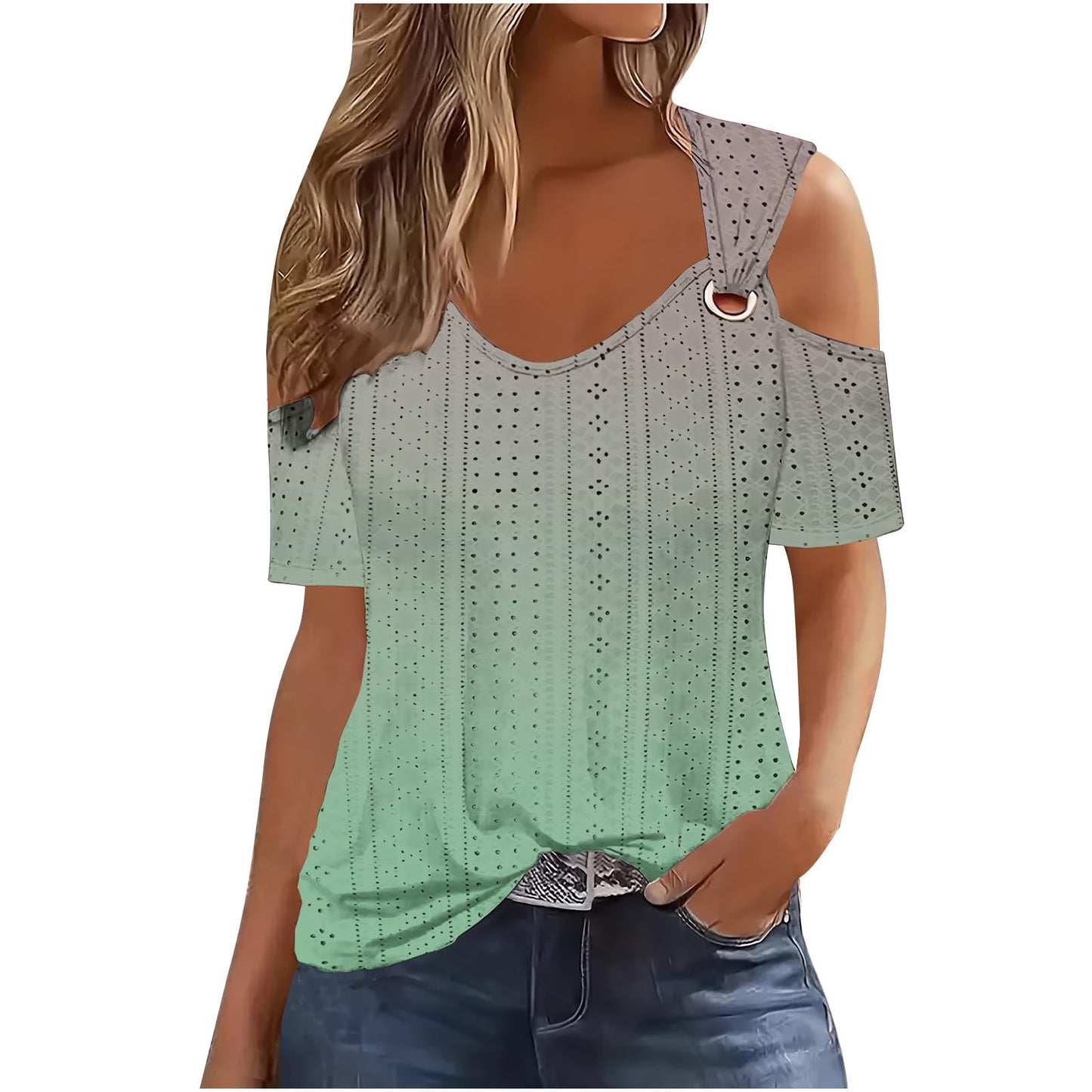 TARIENDY Womens Cold Shoulder Tops and Blouses Women's Cold Shoulder Tops Short Sleeve V Neck Tees Dressy Casual Loose fitting Solid Blouses Trendy 2024 Summer Deals of The Day Lightning Deals