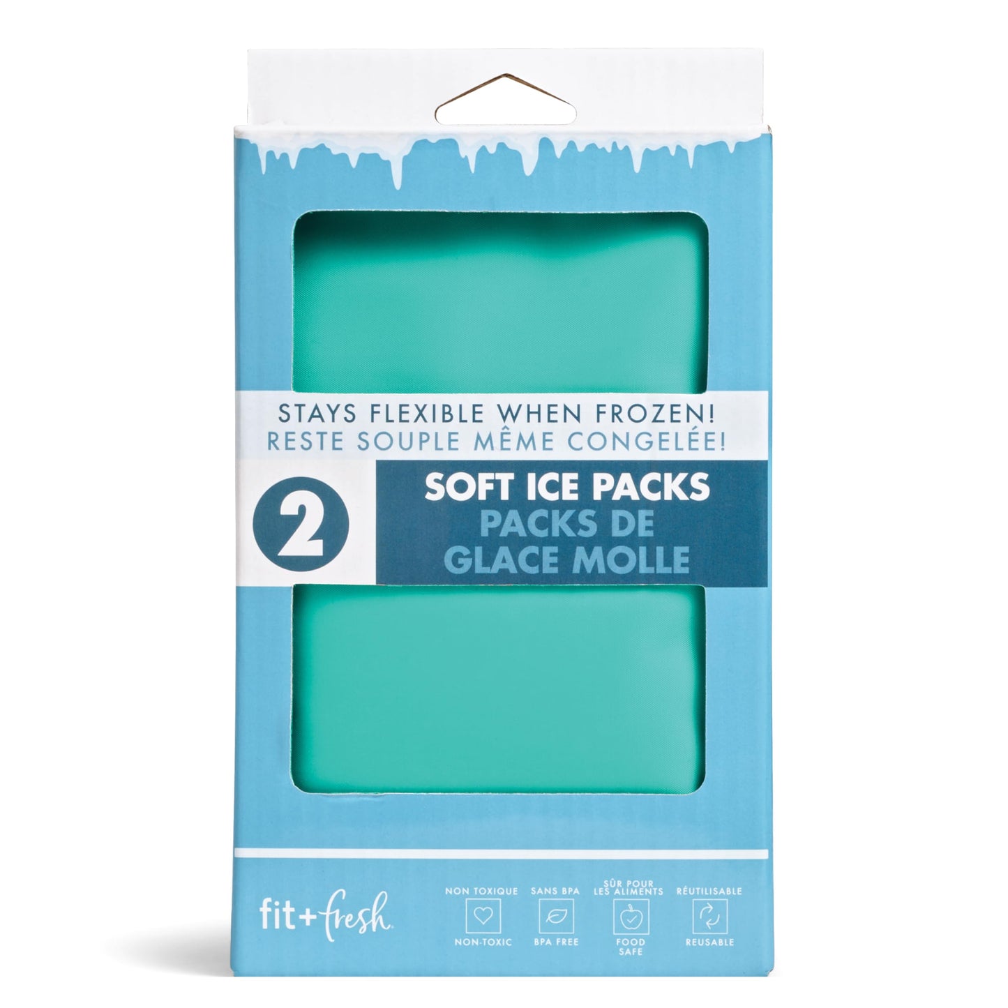 Fit & Fresh Cool Coolers 2 Pack Soft Ice for Lunch Bags, Flexible Stretch Nylon, Durable, Reusable Lunch Box Ice Packs, Ice Packs for Lunch Boxes, Reusable Freezer Packs, Easy to Clean, Teal