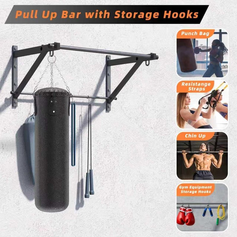 ZHNSYDN Wall Mounted Pull Up Bar, Strength Training Chin Up Bar for Doorway and Wall Mount with Hooks, Adjustable Depth Pull-up Bar with 500LBS Weight Capacity, Heavy Duty Gym Home Training