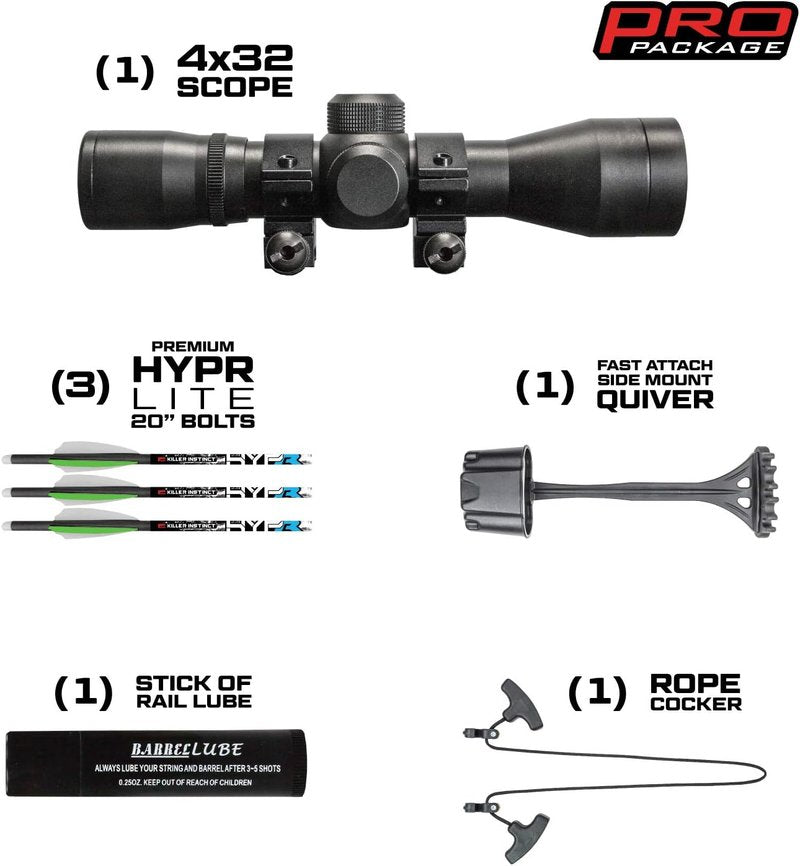 Killer Instinct Lethal 405 Crossbow Pro Package - 4x32 Scope, Quiver, Bolts & Accessories
