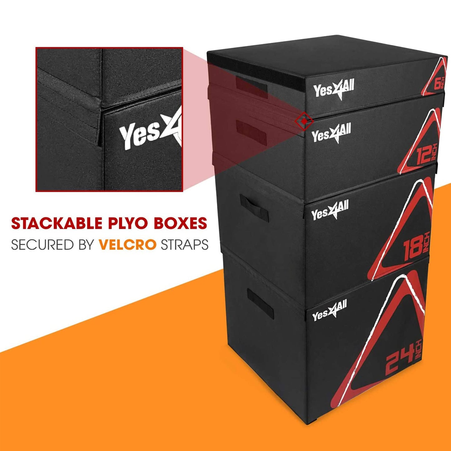 Yes4All Stackable Soft Plyo Box, Adjustable Plyometric Jump Box for Plyometric Exercises, HIIT, Conditioning - Black - 6"