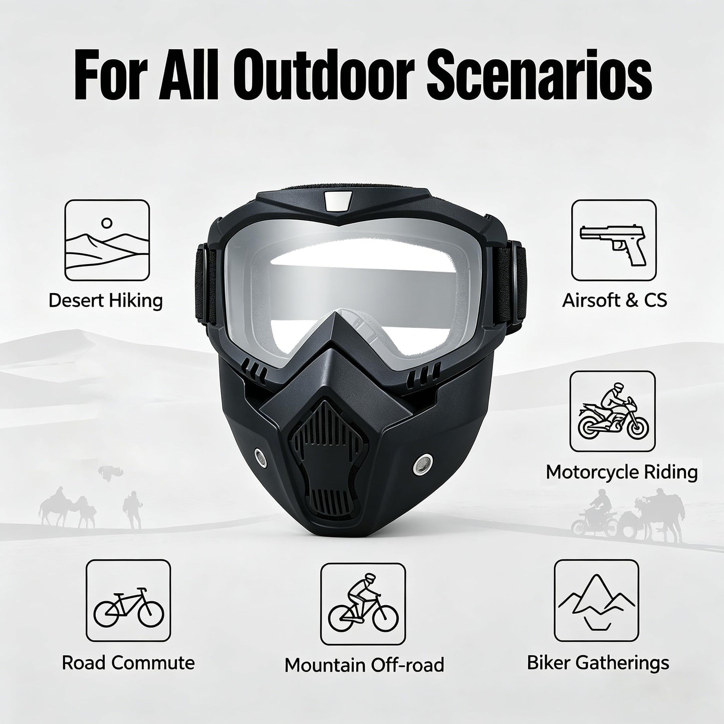 Paintball Mask Anti Fog,Tactical Full Face Mask Ski Mask Goggles Detachable Adjustable,Motorcycle Riding Face Protection (Transparent)