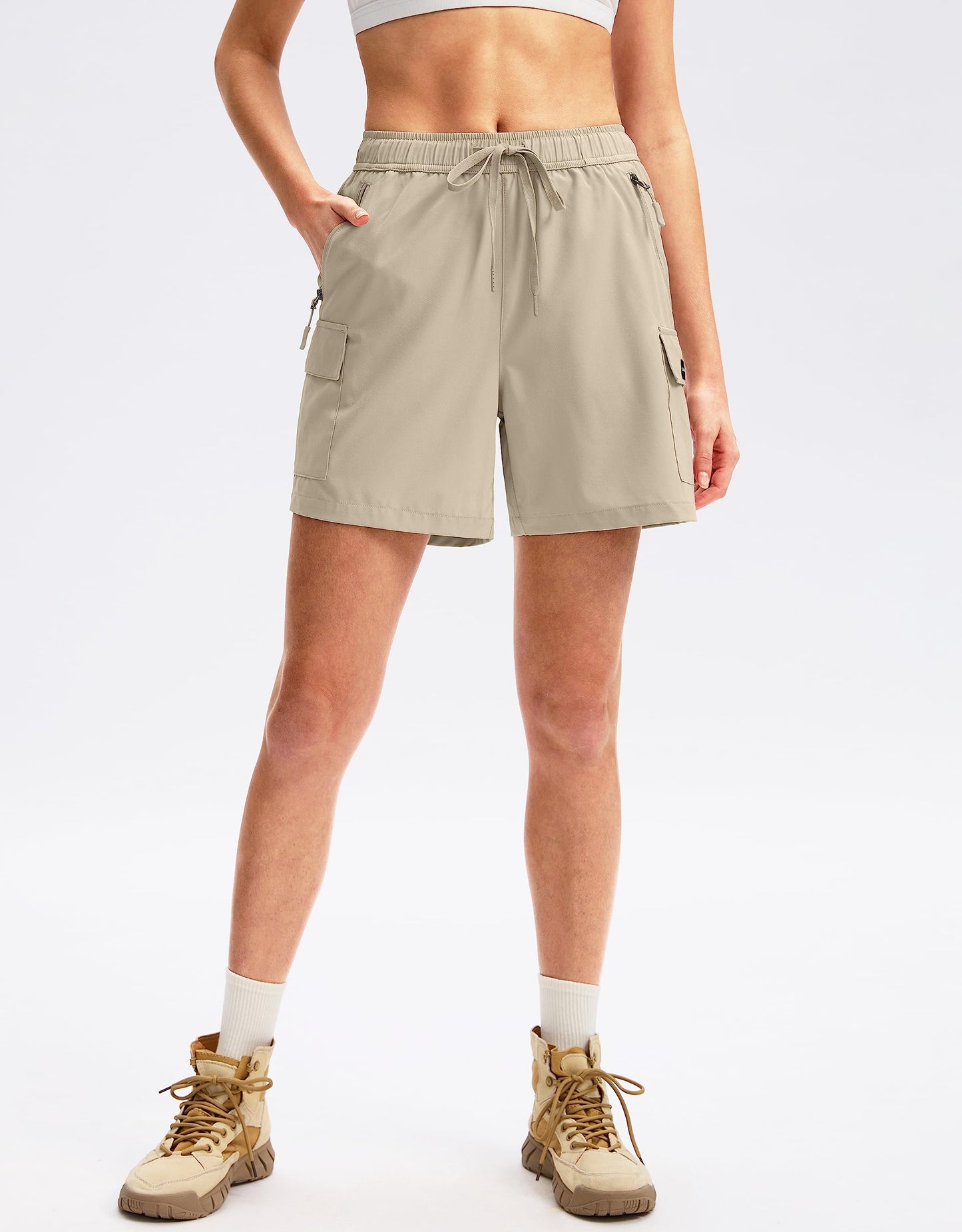 SANTINY Women's 5''/ 7''/9'' Hiking Cargo Shorts Quick Dry Lightweight Summer Shorts for Women Athletic Golf Zipper Pockets(Khaki_XS)