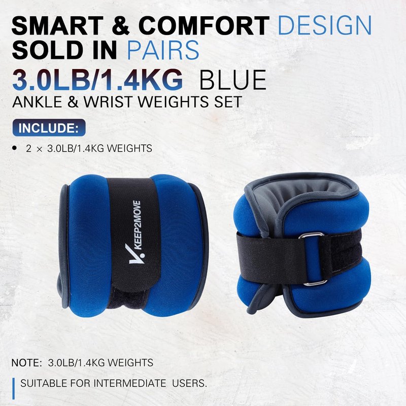 KEEP2MOVE Ankle Weights for Men Women Kids 1 Pair 0.65Lb 1Lb 2Lbs 3Lbs Each, Rectangular Strength Training Wrist Weights with Adjustable Strap for Walking, Running, Pilates, Yoga, Dance, Aerobics, Cardio Exercises