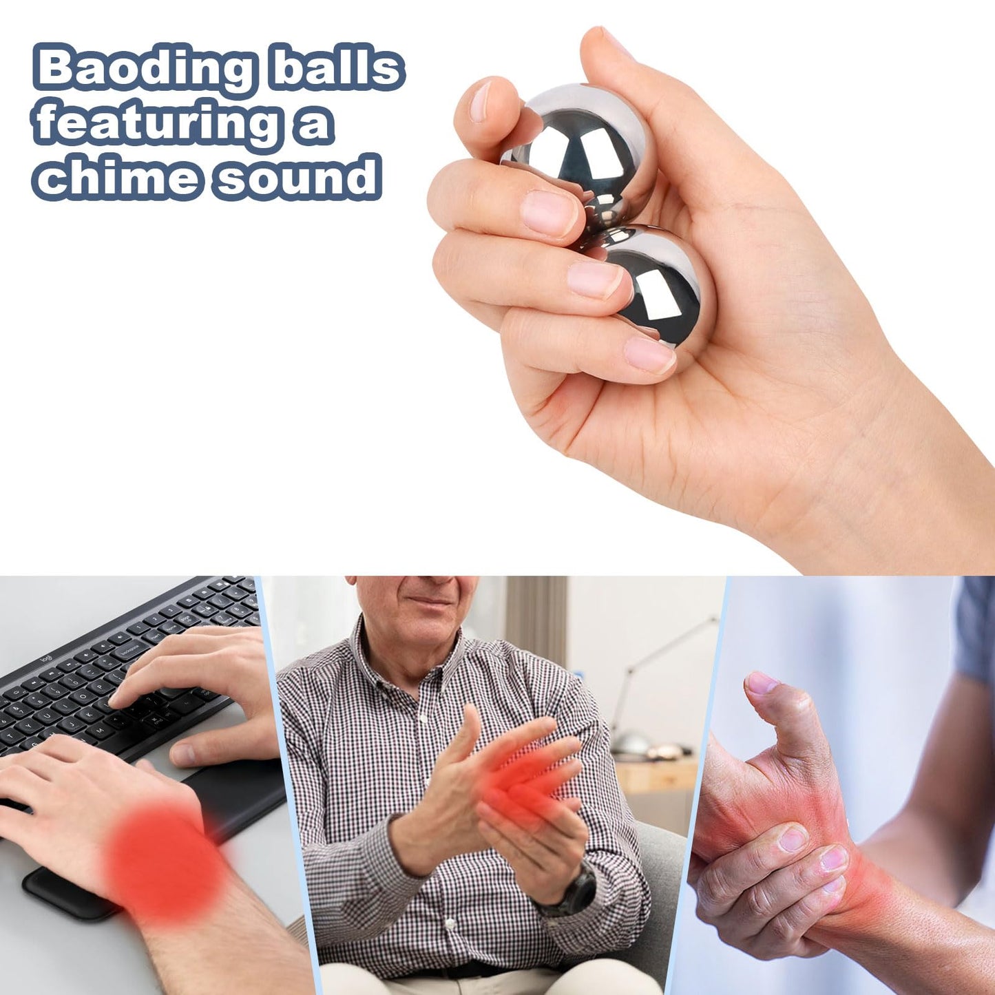 SDEMYI 1.5-inch Baoding Balls with Chime: Stainless Steel Baoding Balls, Hand Massage, Meditation Balls — Suitable for Home/Office Exercise, Stress Relief, Anxiety Reduction, and as Holiday Gifts