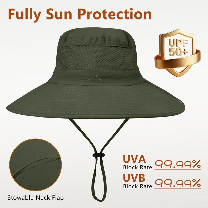 ZOORON Sun Hats for Men & Women - UPF 50+ Waterproof Fishing Hat with Neck Flap | Wide Brim Bucket Hat for Safari & Hiking