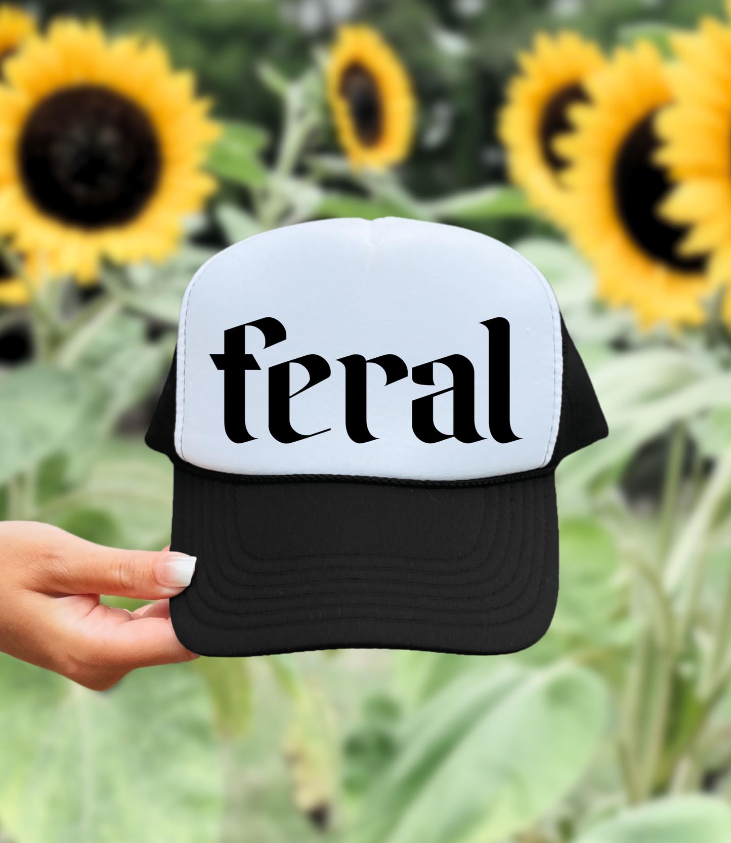 Feral Trucker Hat for Men and Women - Funny Best Friend Gag Gifts for Him Her Snapback Hat - Girls Beach or Lake Trip Gift Idea - Unisex Adult Breathable Polyester Mesh Adjustable Cap - Black