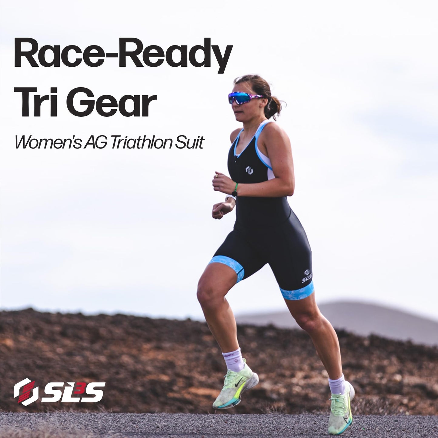 SLS3 Triathlon Suits Women - One Piece Tri Suit Women with Comfortable and Durable FRT Fabric - No Shelf Bra (Black/Bright Rose Stripes, Small)