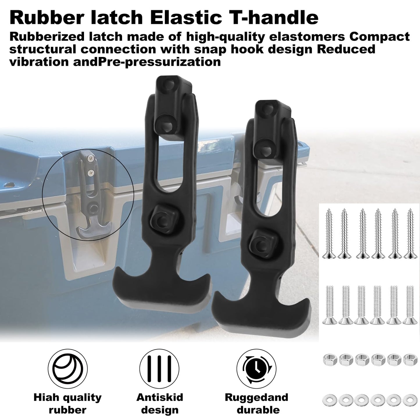 crenlux Rubber Flexible T-Handle Hasp Draw Latch for Farm Machinery, Construction Hoods, Off-Road Vehicles, Golf Carts, Coolers, Rubber Flexible T-Handle Hasp Draw Latch Replacement (4Pcs)