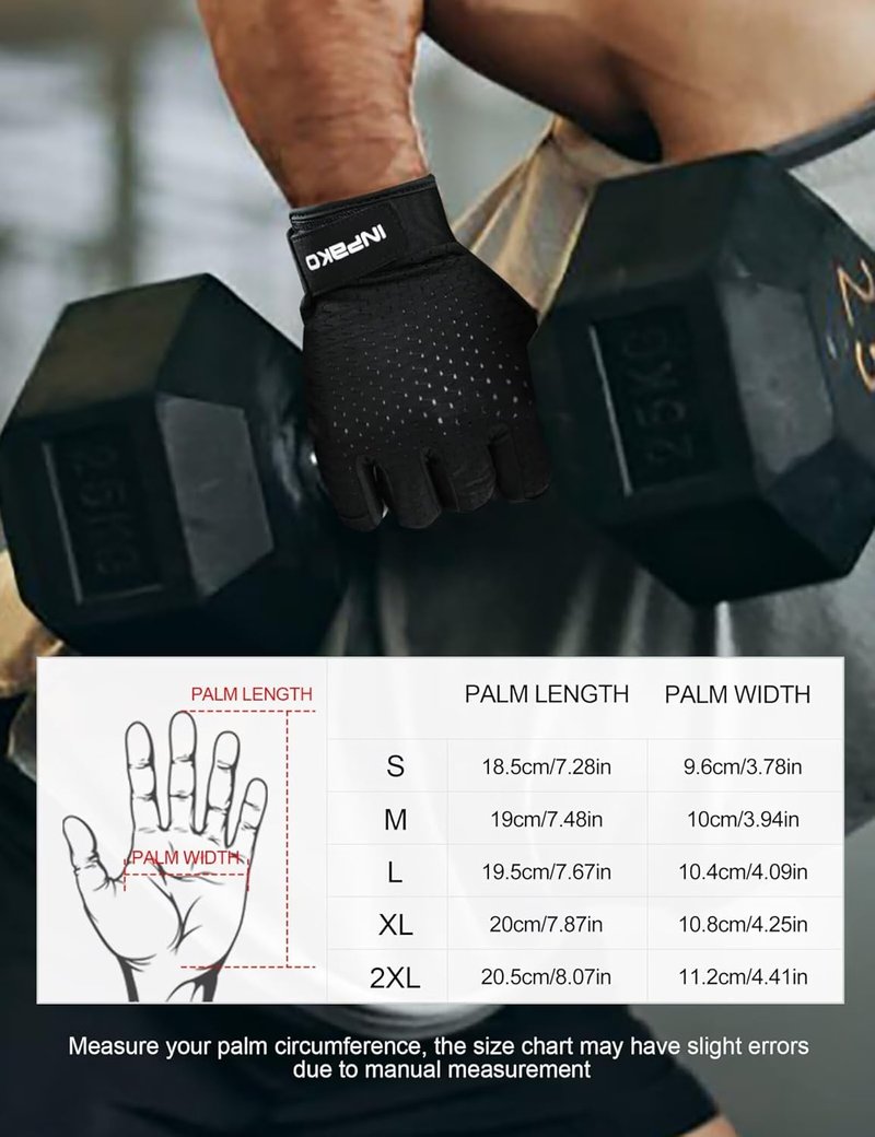 Workout Gloves for Men & Women - Half-Finger Anti-Slip Gym Gloves for Enhanced Grip | Shock-Absorbing, Breathable Black