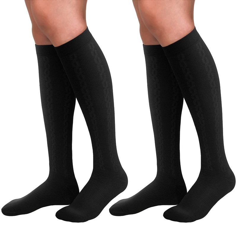 Hi Clasmix 30-40mmHg Medical Graduated Compression Socks for Women&Men Circulation-Compression Stockings-Knee High Socks for Support,Hiking,Running(2 Pack Black,S-M)