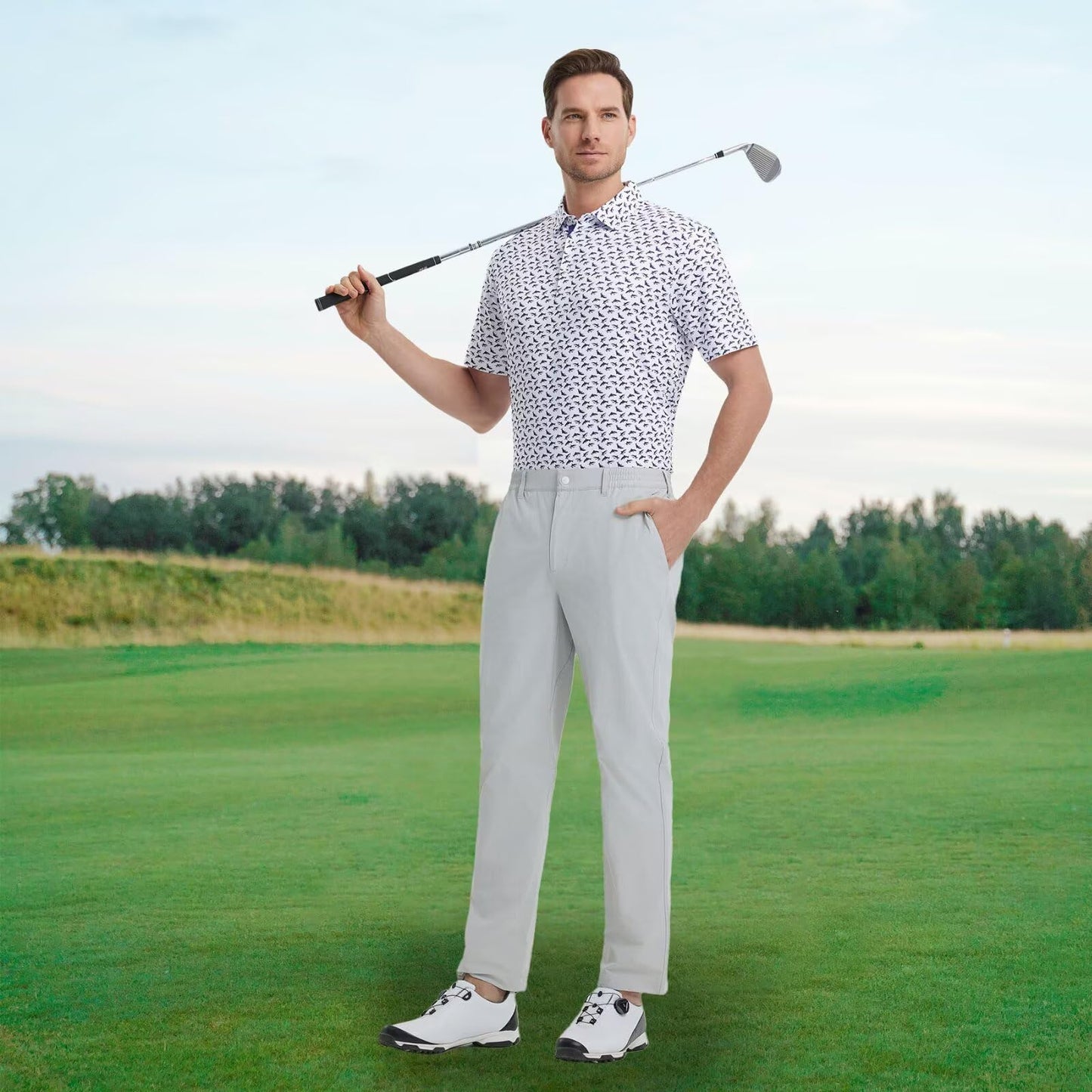 M MAELREG Golf Shirts for Men Dry Fit Print Patterns Performance Moisture Wicking Mens Polo Shirts Short Sleeve