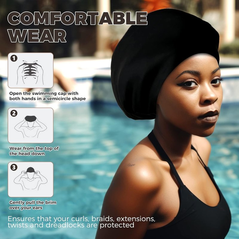 Extra Large Swim Cap - Silicone Swim Cap for Long Hair, Dreadlocks & Braids | Unisex, Keeps Hair Dry