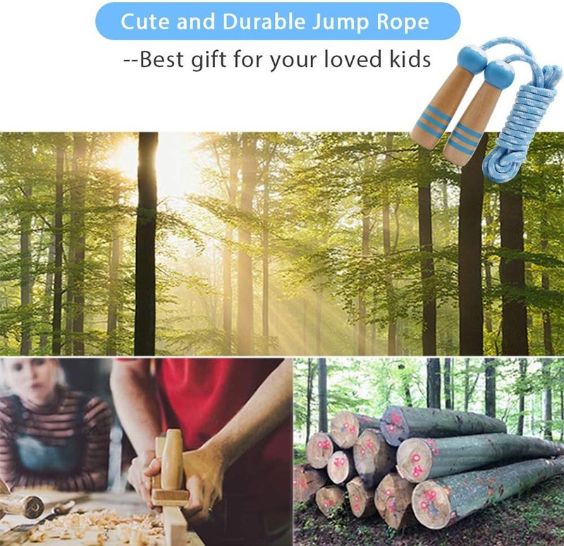 Adjustable 7ft Kids Jump Rope - Cotton Skipping Rope with Wooden Handles for Outdoor Fitness