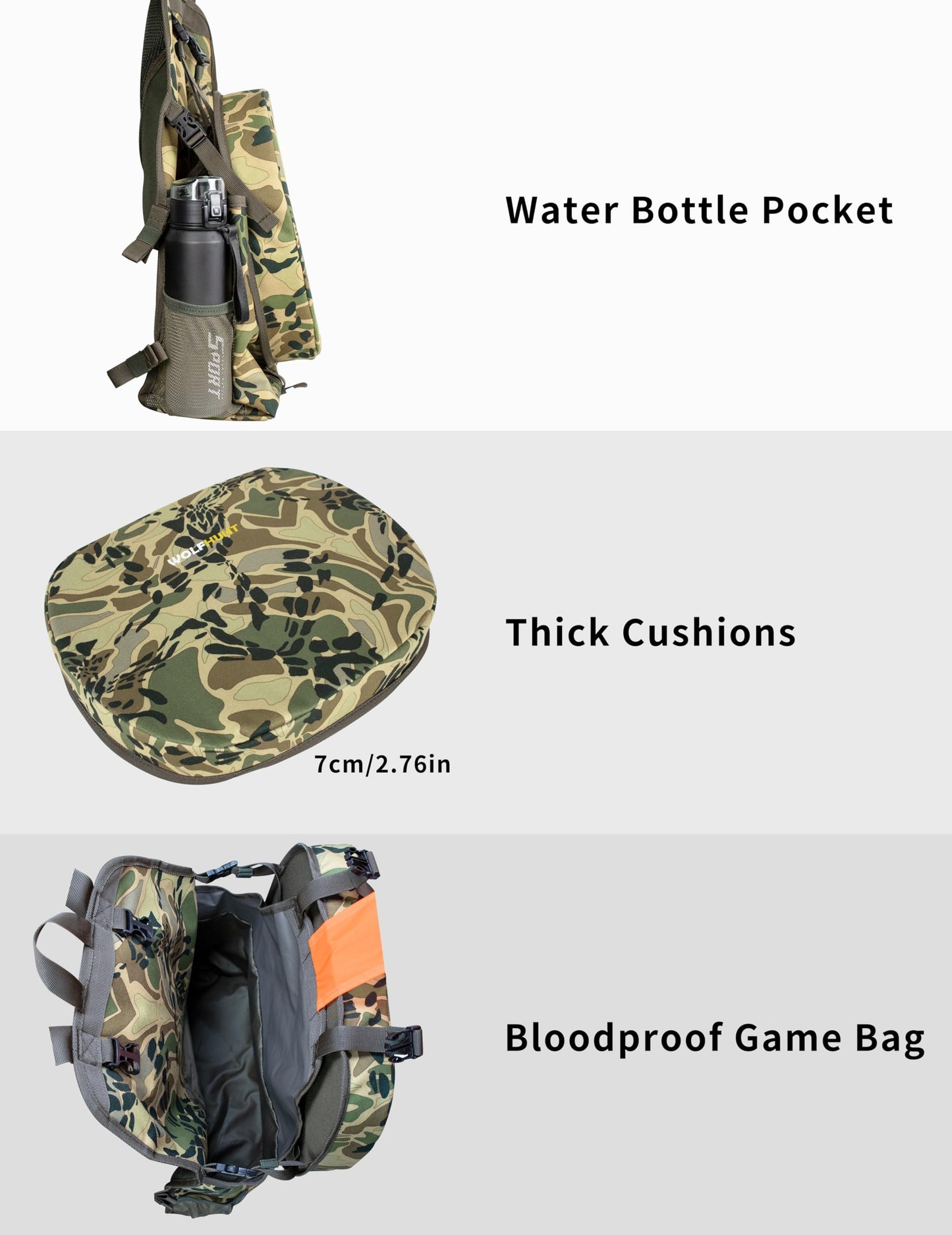 WOLFHUNT Turkey Vest with Seat Magnetic, Hunting Vest for Turkey with Large Game Bag, Extensive Adjustability & Multi-Function Pocket, Os_woods