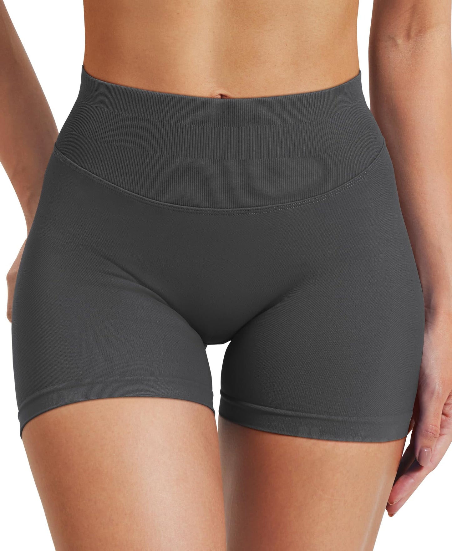 VOYJOY Women Workout Impact Shorts 2.5"/ 3.6"/ 4.5"/ 6" Scrunch Butt Lifting Gym Seamless Booty Biker Shorts Dark Grey