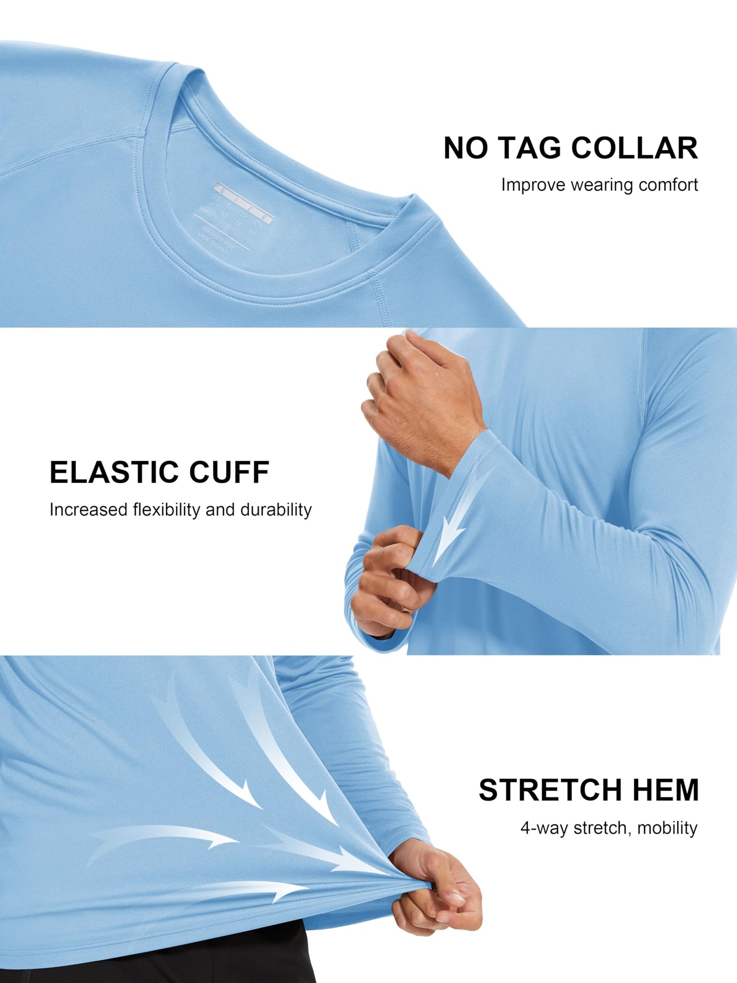 Sun Shirts for Men UV Shirts Hiking T-Shirt Rashguard for Men Long Sleeve Quick Dry Shirts Long Sleeve Sun Shirts Men Water Shirts Blue