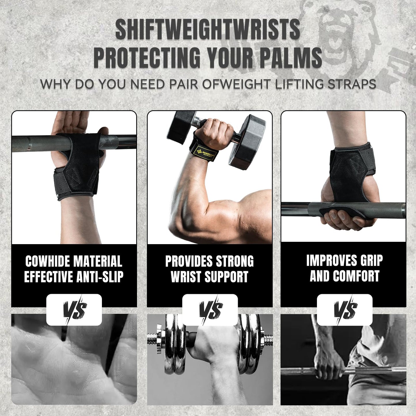 MANUEKLEAR Gym Straps, Double Leather Lifting Straps for Men Deadlift with Cushion Wrist Loop, Gym Lifting Wrist Wraps for Weightlifting