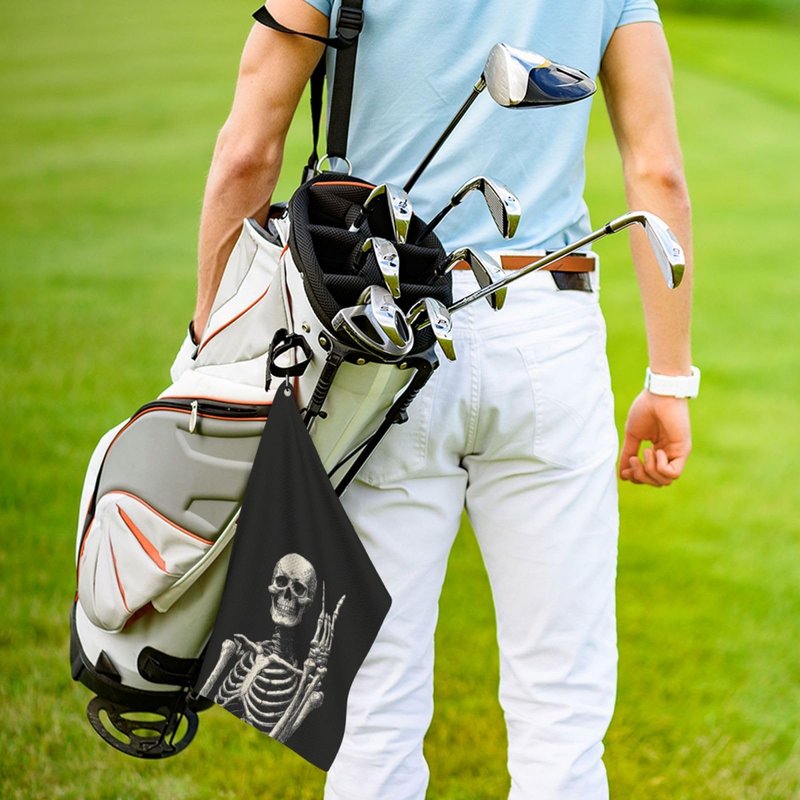 Twistmyst Skull Golf Towel Microfiber with Carabiner Clip, Funny Skeleton Cleaning Cloth for Golf Balls & Clubs, Gift for Women Men, Golfers, Dad, Grandpa, Bag Accessories 16"*24"