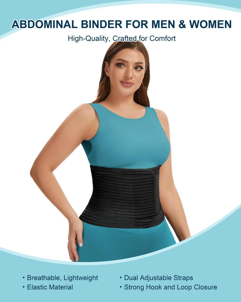 Channo Abdominal Binder for Men & Women: Post Surgery Compression Belly Band Hernia C-Section Support (Black,XXL,1-Pack)