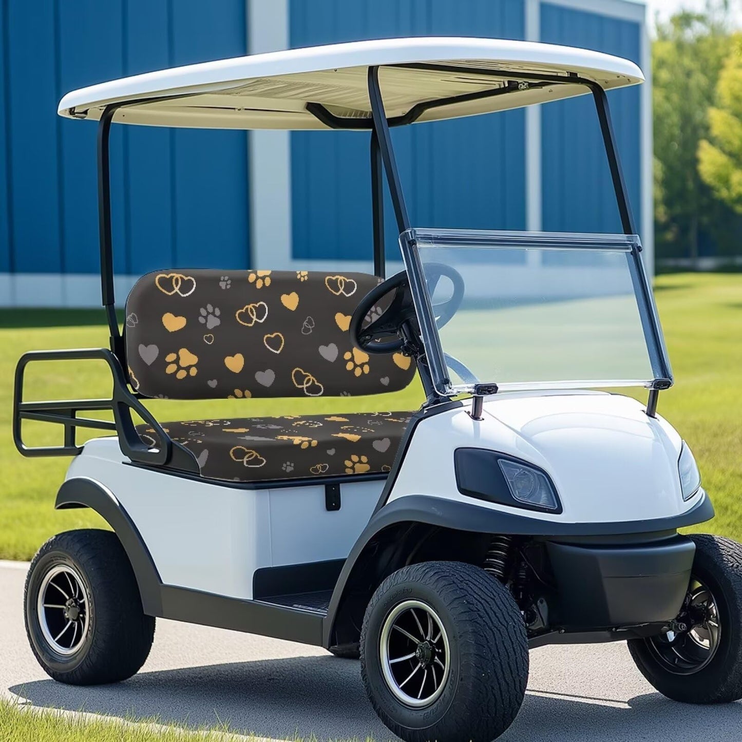 Darisoco Dog Paw Black Golf Cart Seat Covers Replacement - Universal Fit for EZGO TXT/RXV & Club Car Precedent, Anti-Slip Design with Elastic Edges, Durable Outdoor Protection