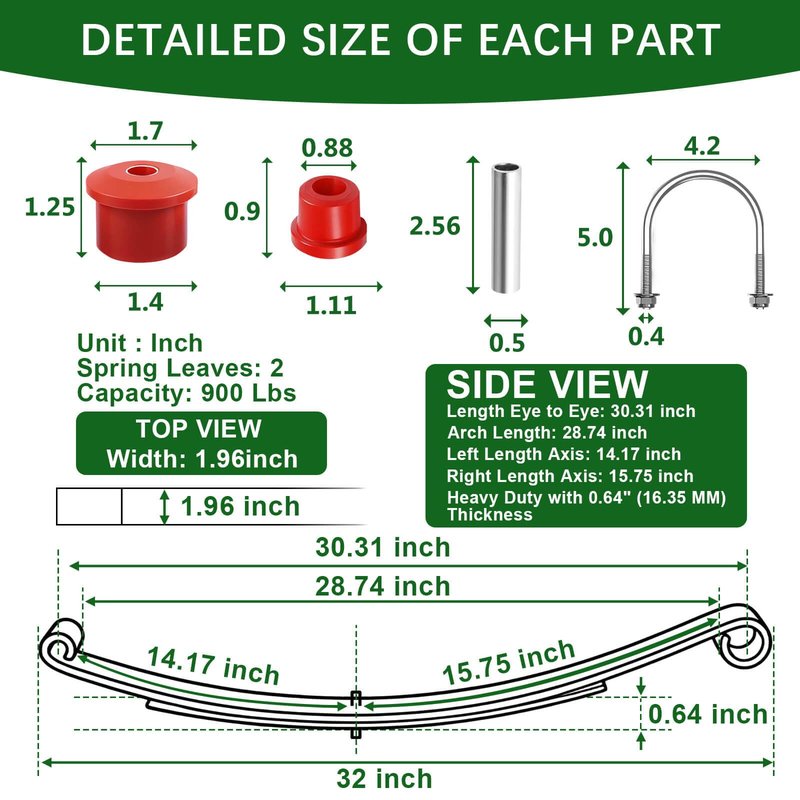 Cartalia Upgraded Heavy Duty Rear 2-Leaf Springs Kit for EZGO RXV 2008-Up Gas & Electric Golf Cart Suspension Replaces OEM 603498 604494, Includes Bushings, Sleeves & U-Bolts Rear Seat Load Support