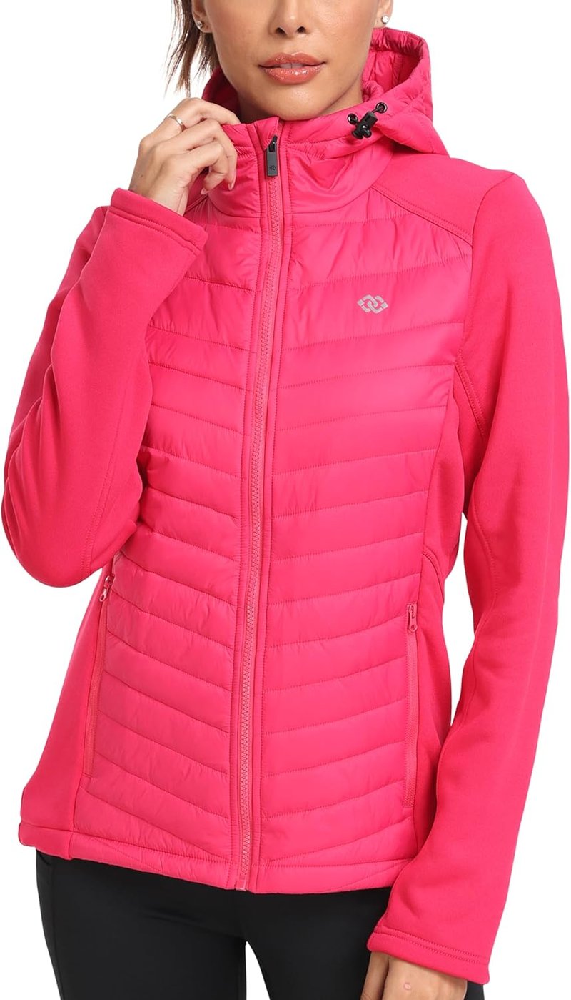 Fleece Lined Women's Softshell Jacket - Lightweight Hooded Insulated Puffer Coat | Full Zip Running Design