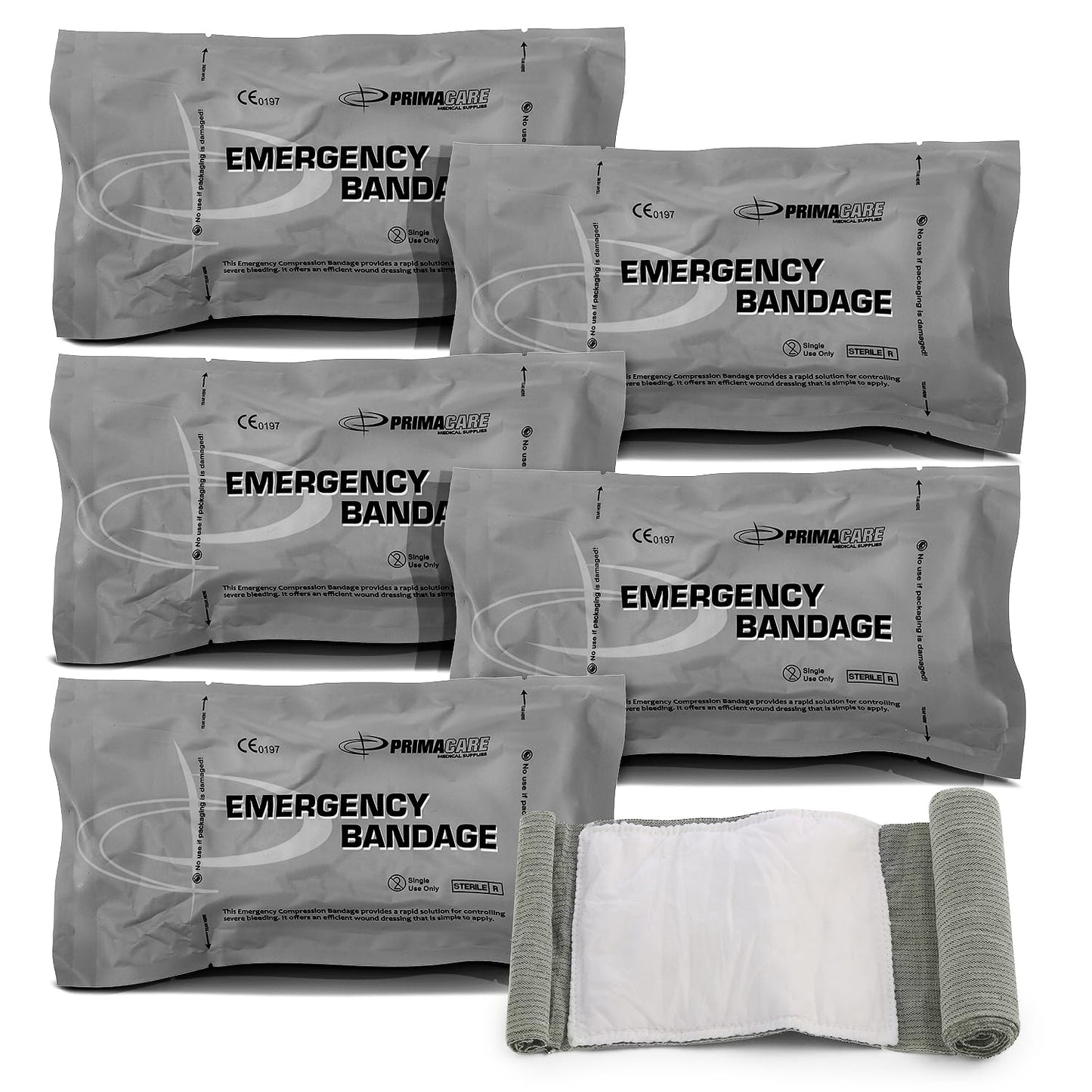 Primacare WB-7706 5-Pack Israeli Bandages – 6" Emergency Trauma Wound Dressing, Vacuum-Sealed, Sterile, Bleeding Control for First Aid, Tactical, Military, EMT & Survival Kits