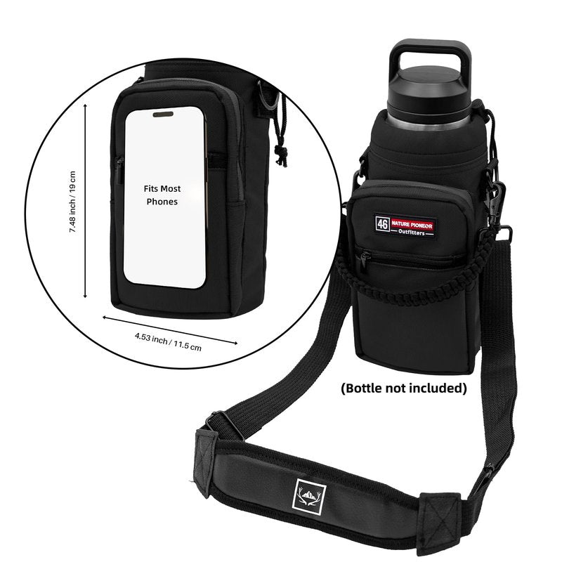 NATURE PIONEOR Water Bottle Holder with Adjustable Strap - 26/32/36/40/46/64oz Insulated Water Bottle Sling Carrier with Paracord Handle & 2 Pockets, Outdoor Sports, Hiking, Camping, Gym