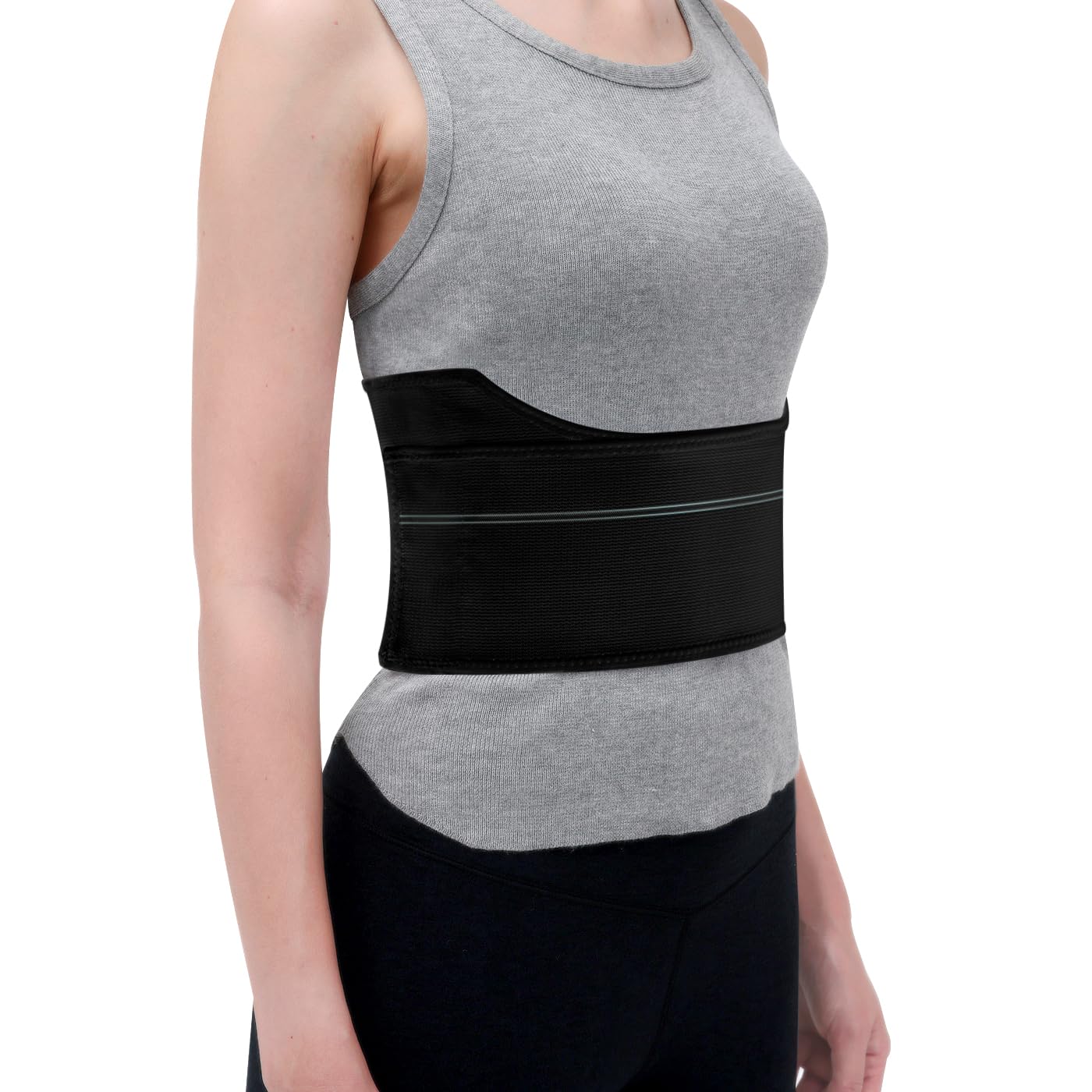 Pauline Broken Rib Brace for Women - Compression Chest Binder for Cracked Ribs Support & Chest Pain Relief - Rib Belt for Bruised Rib Cage (Black, Fits 30”-45”)